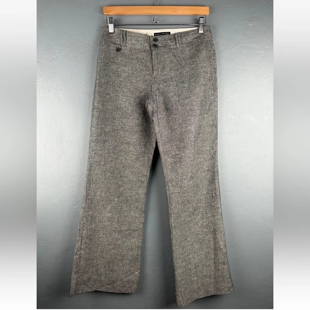 Banana Republic Women's Sz 2 Gray Martin Fit Wide Leg Trousers Linen Blend Pants